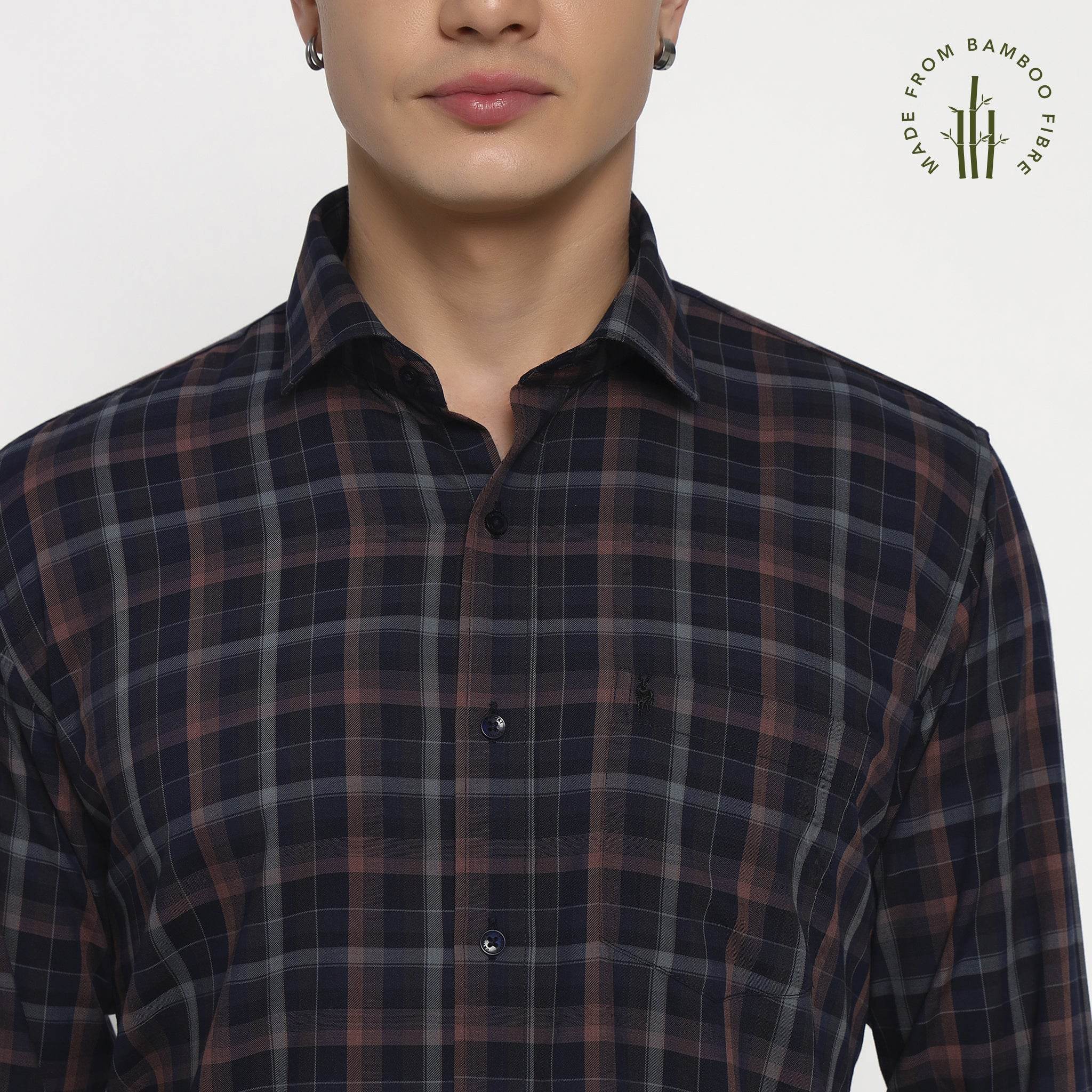 Navy Blue Checks Bamboo Shirt