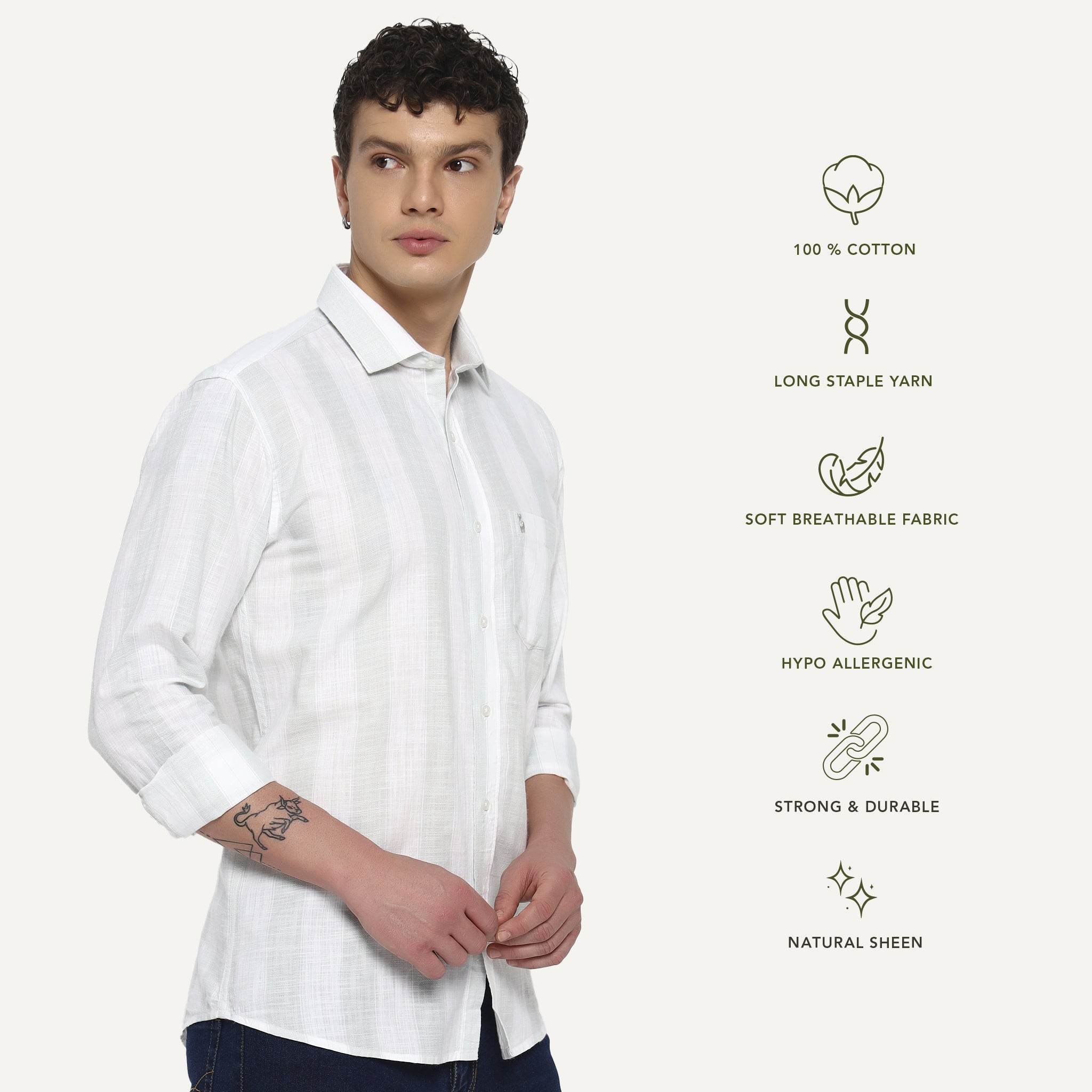 White Mint Green Stripes Cotton Shirt