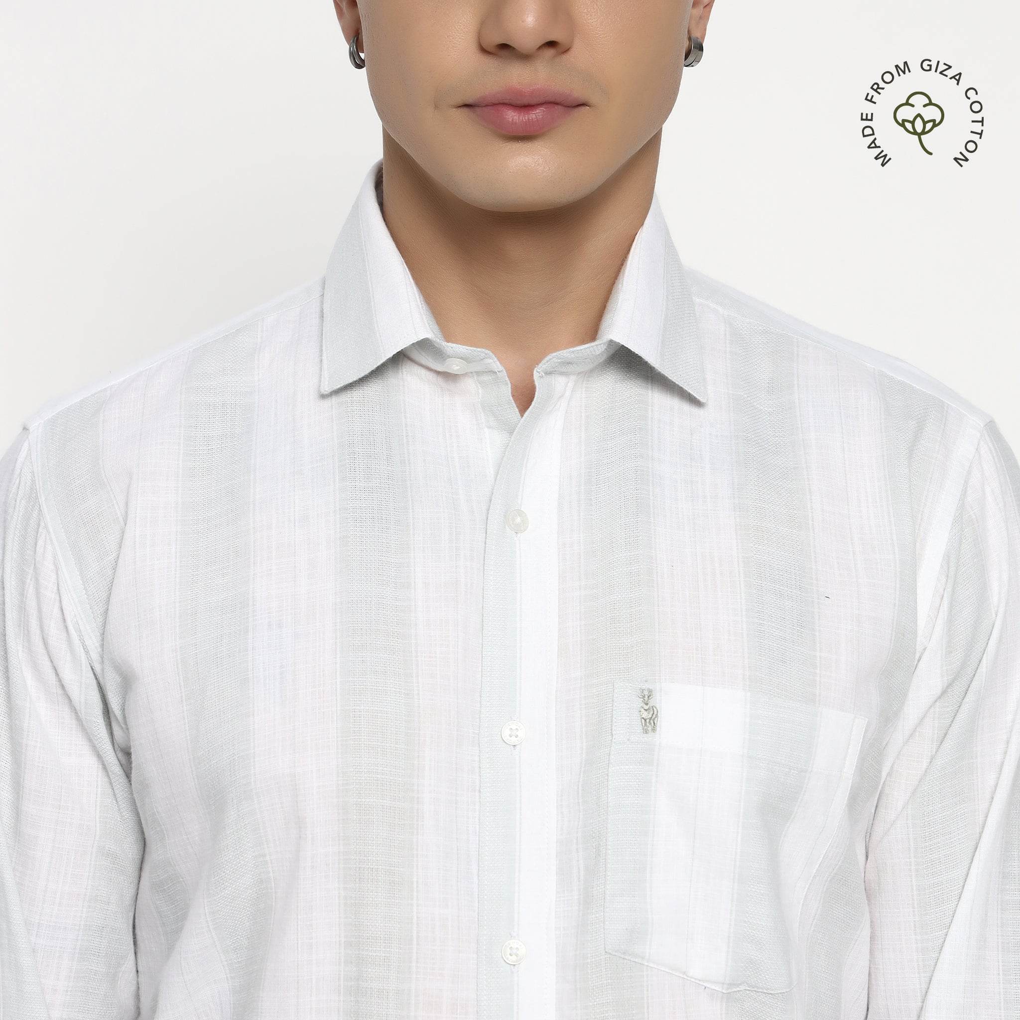 White Mint Green Stripes Cotton Shirt