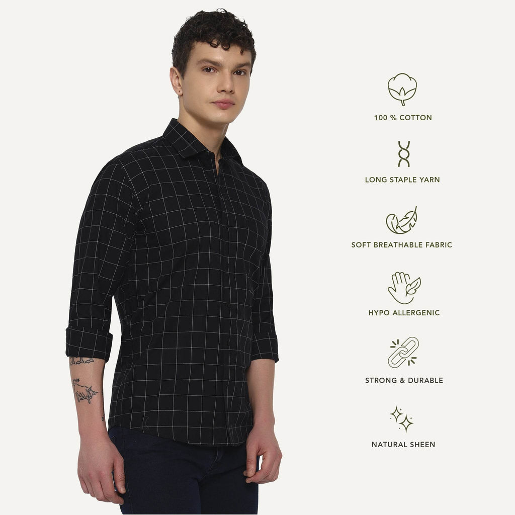 Black Matrix Checks Cotton Shirt