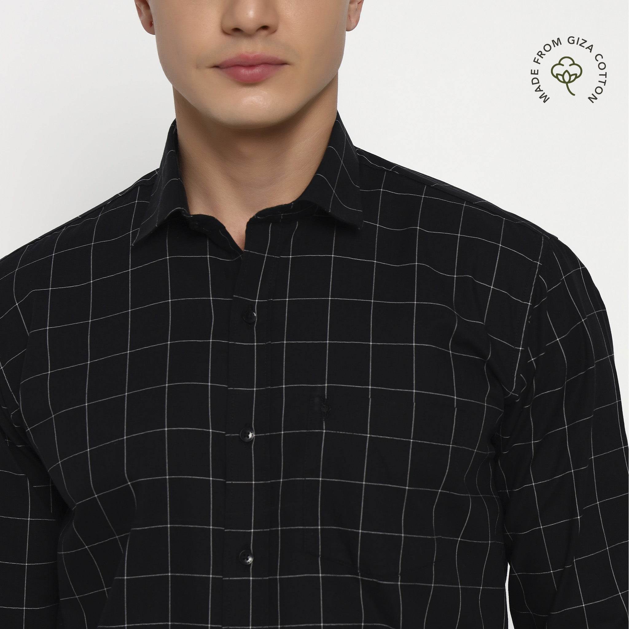 Black Matrix Checks Cotton Shirt