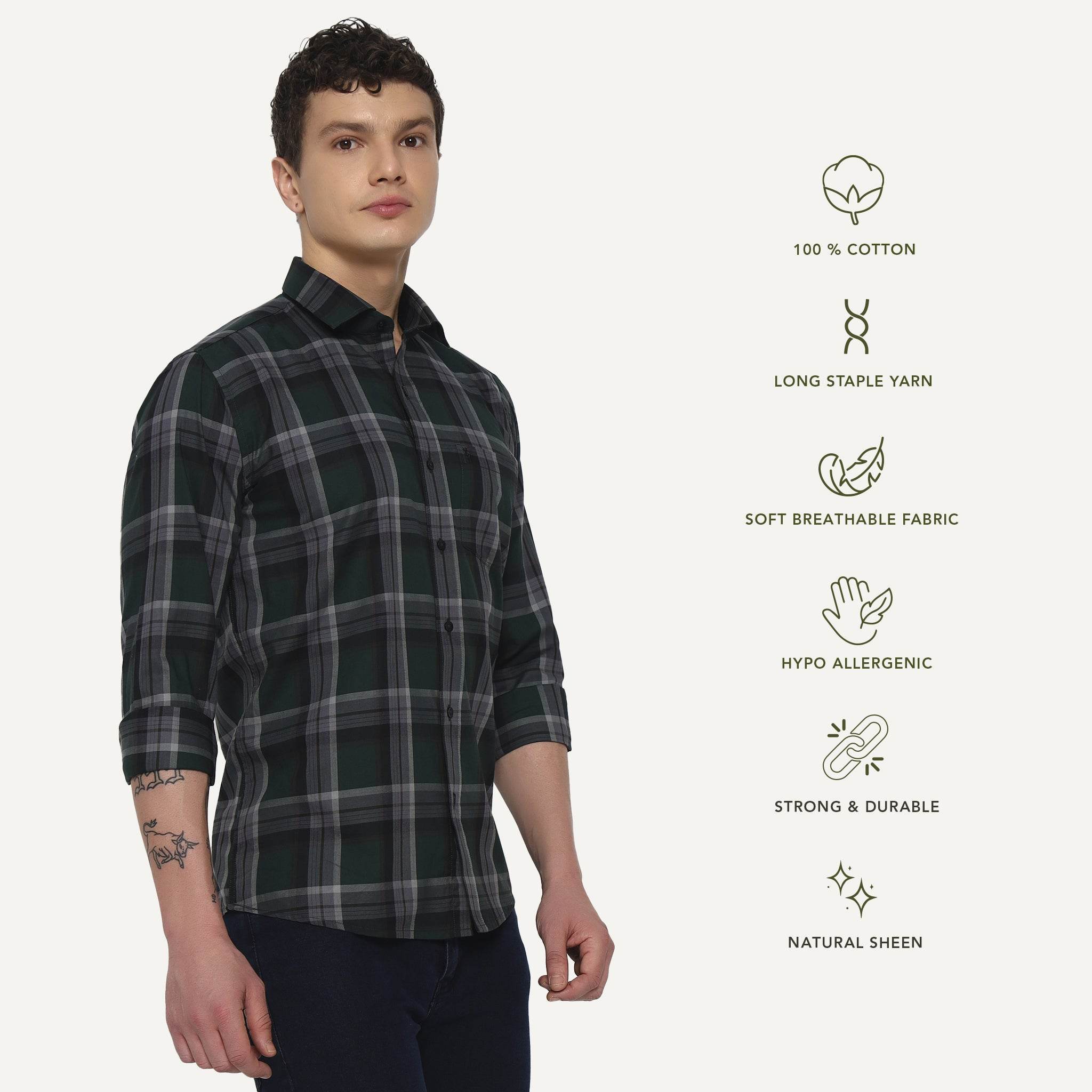 Swamp Green Checks Cotton Shirt