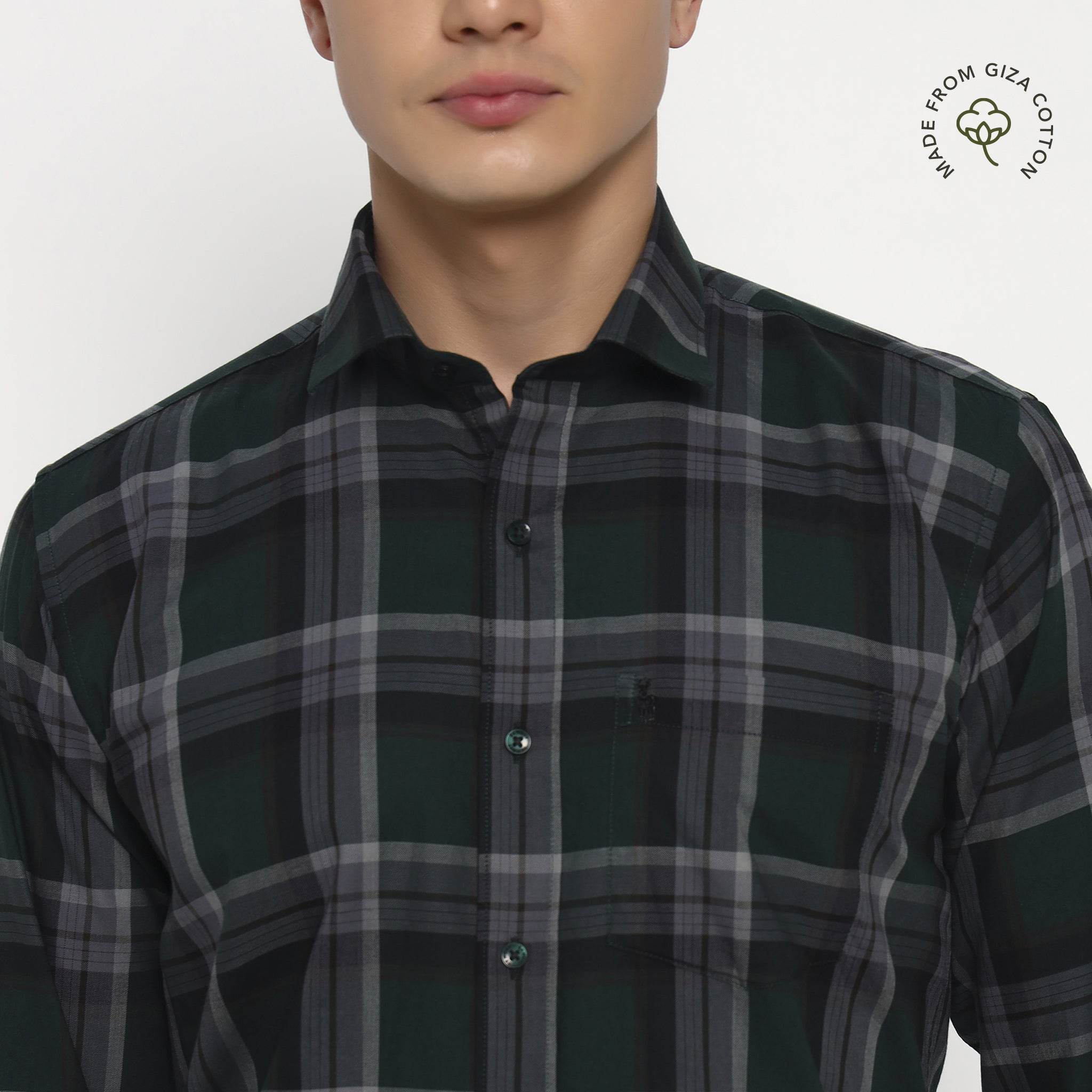 Swamp Green Checks Cotton Shirt