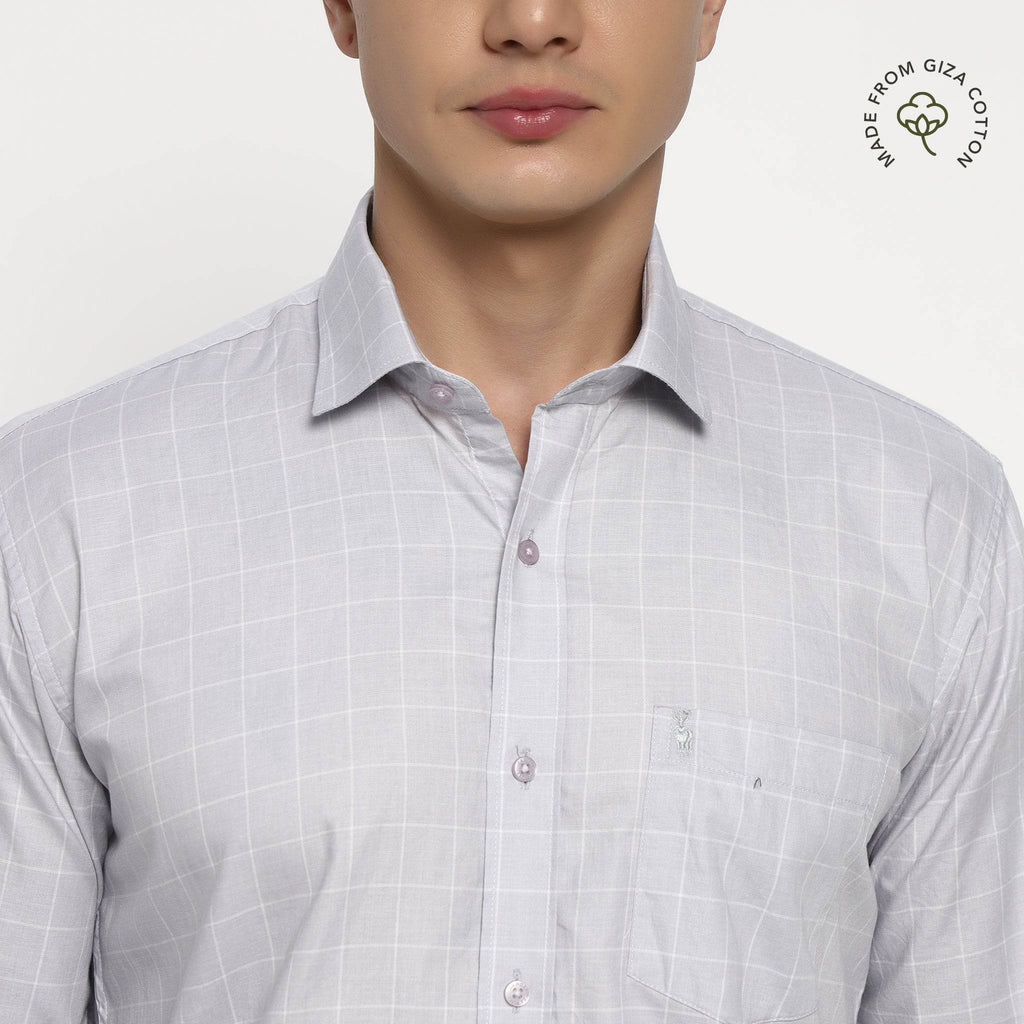 Light Grey Matrix Checks Cotton Shirt