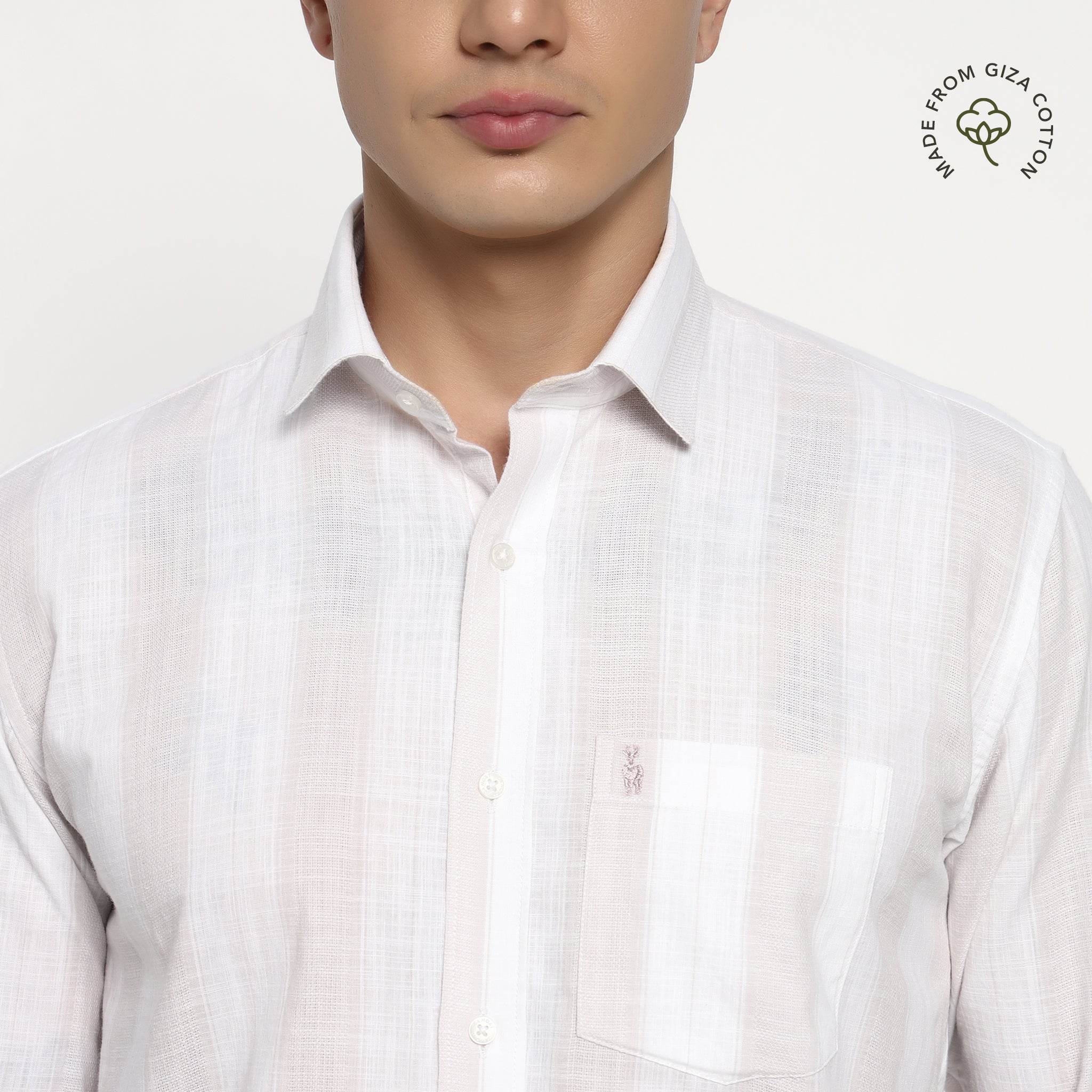 White Light Pink Stripes Cotton Shirt