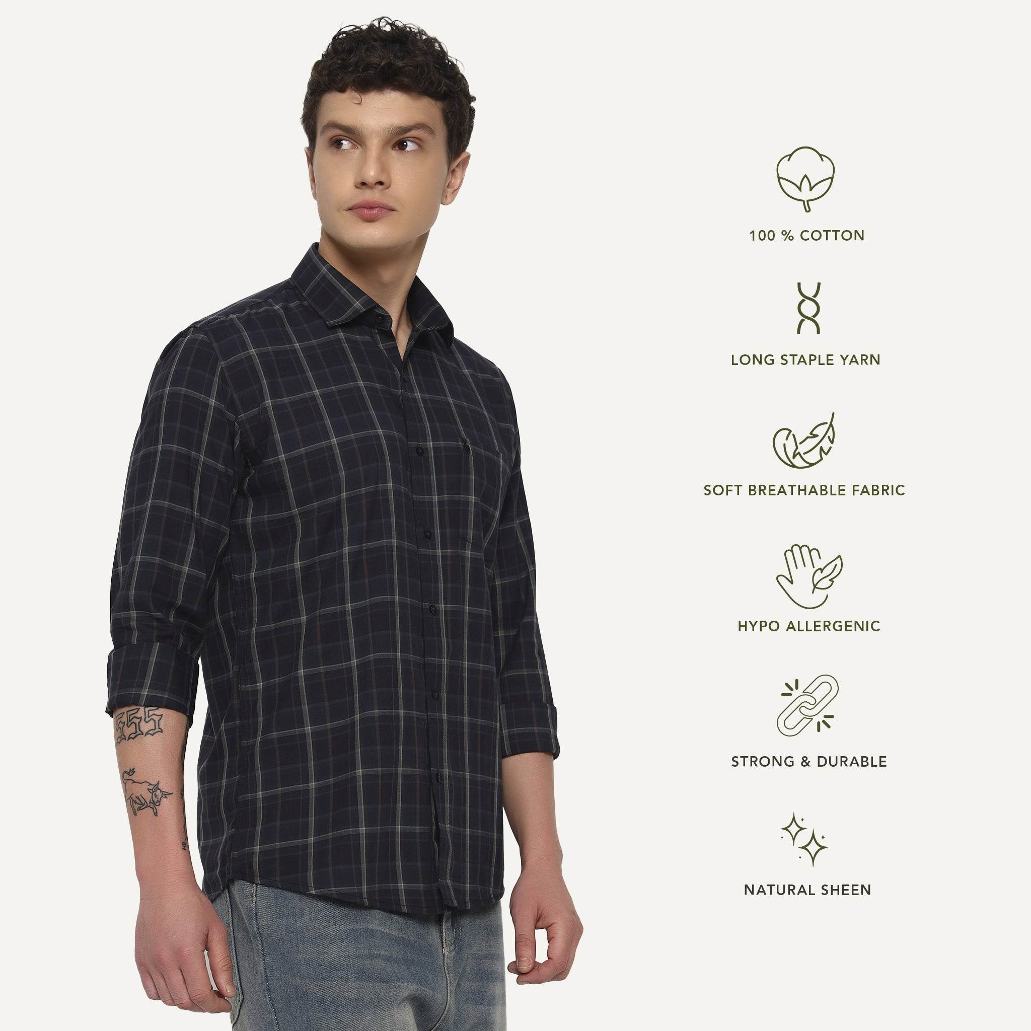 Deep Blue Checks Cotton Shirt