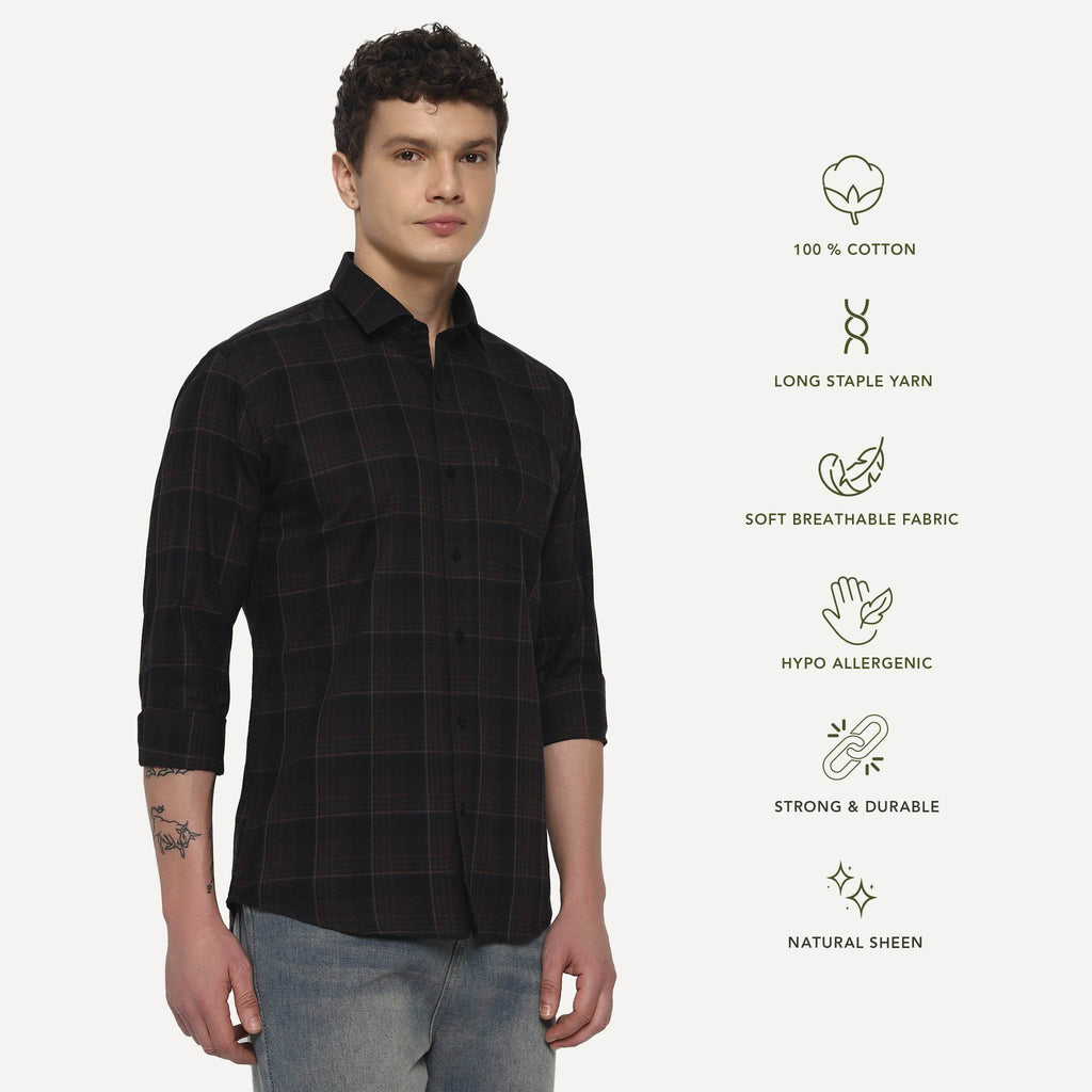 Coffee Brown Checks Cotton Shirt