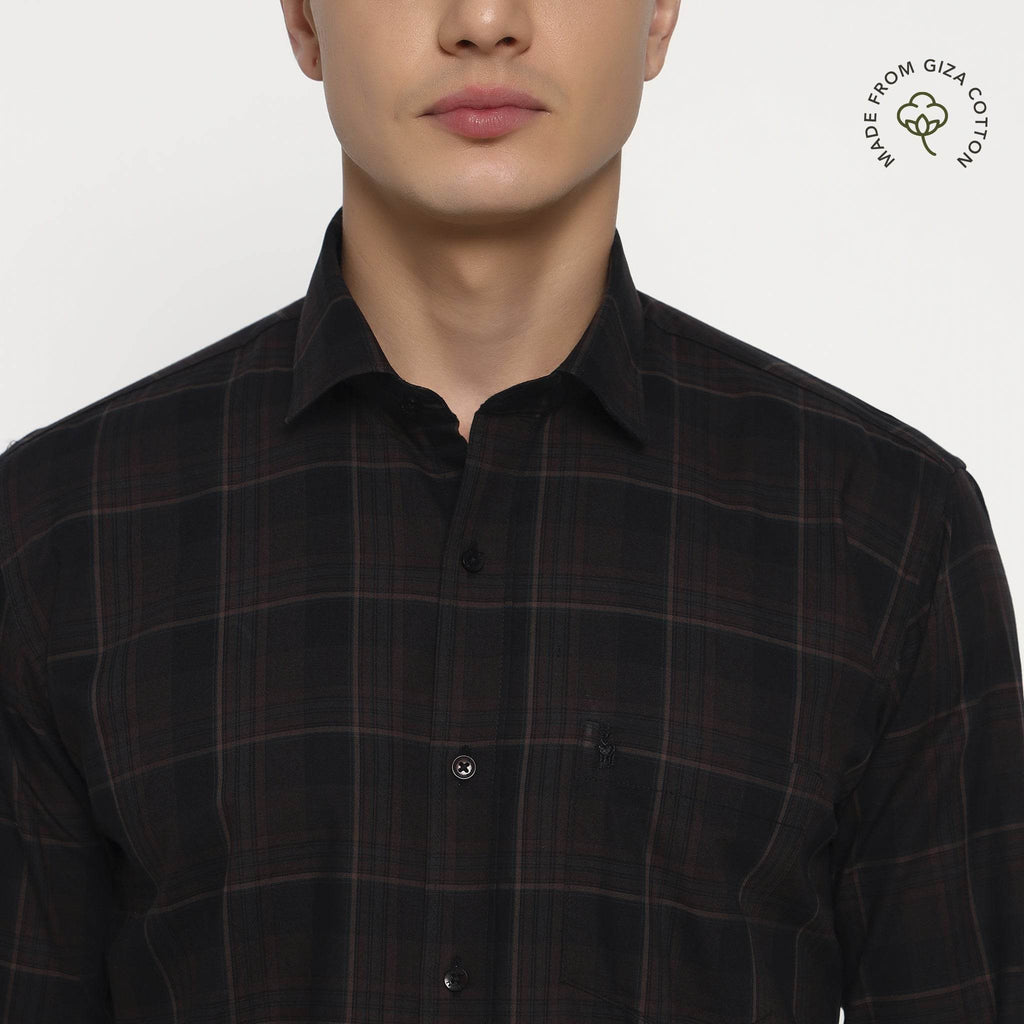Coffee Brown Checks Cotton Shirt