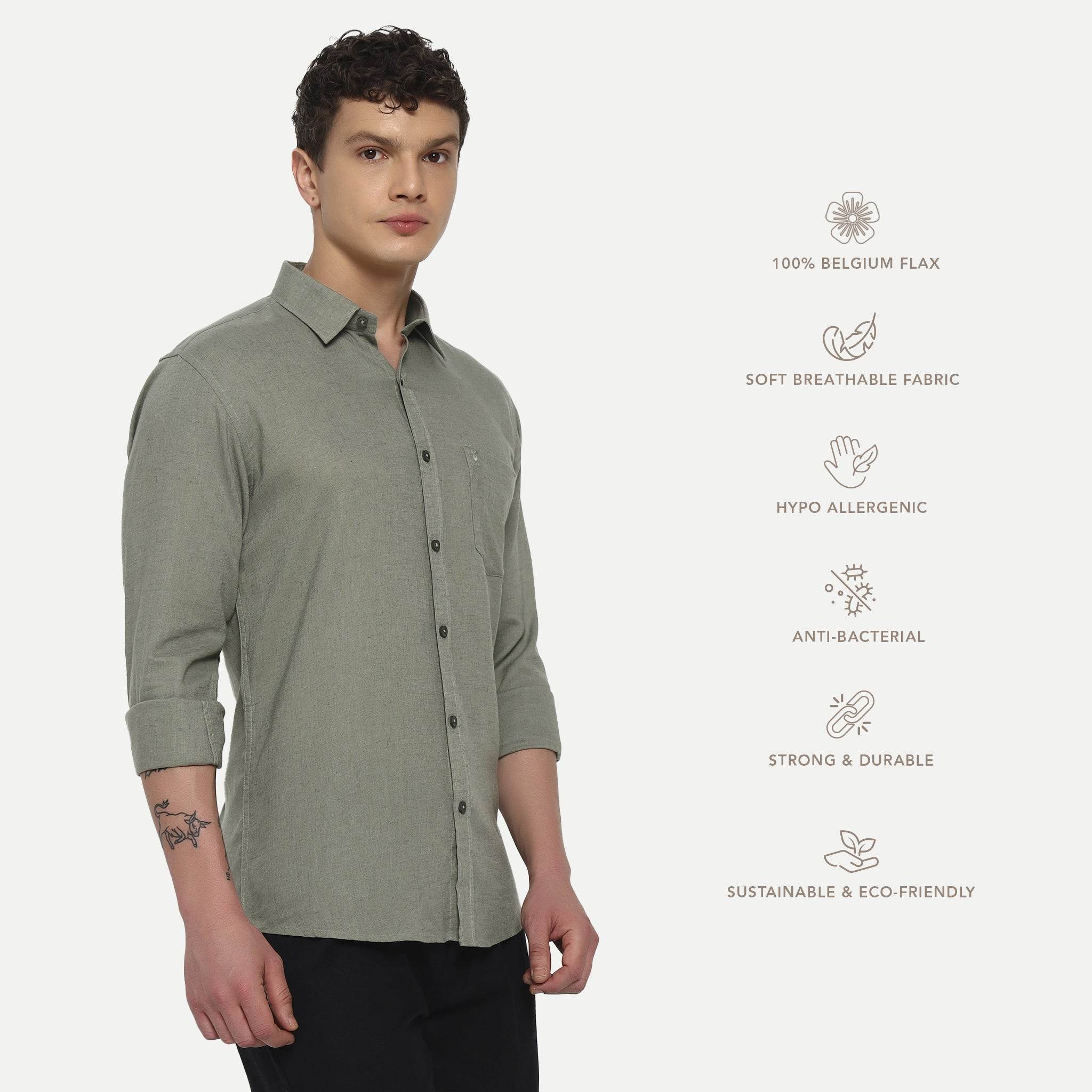 Olive Green Belgian Linen Shirt