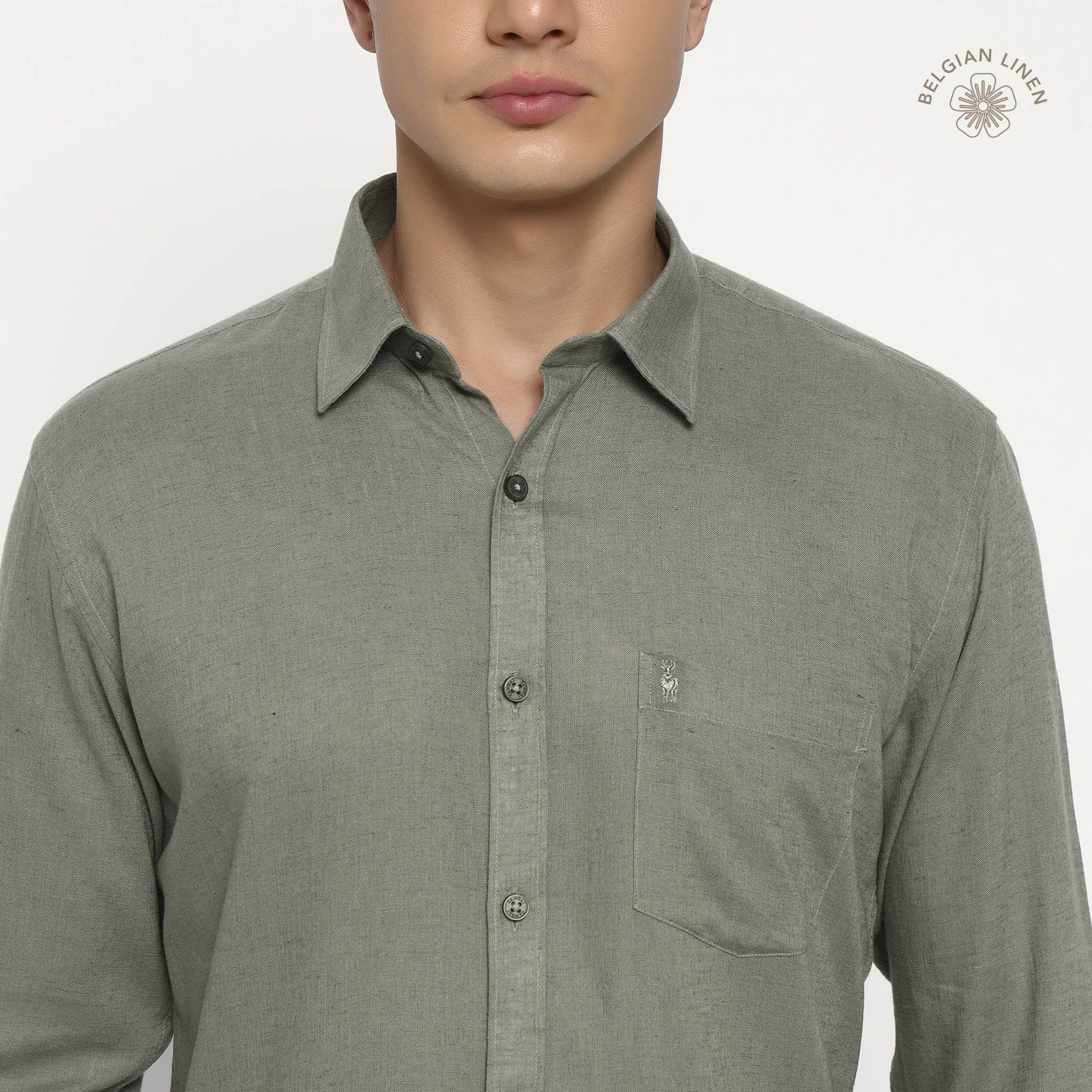 Olive Green Belgian Linen Shirt