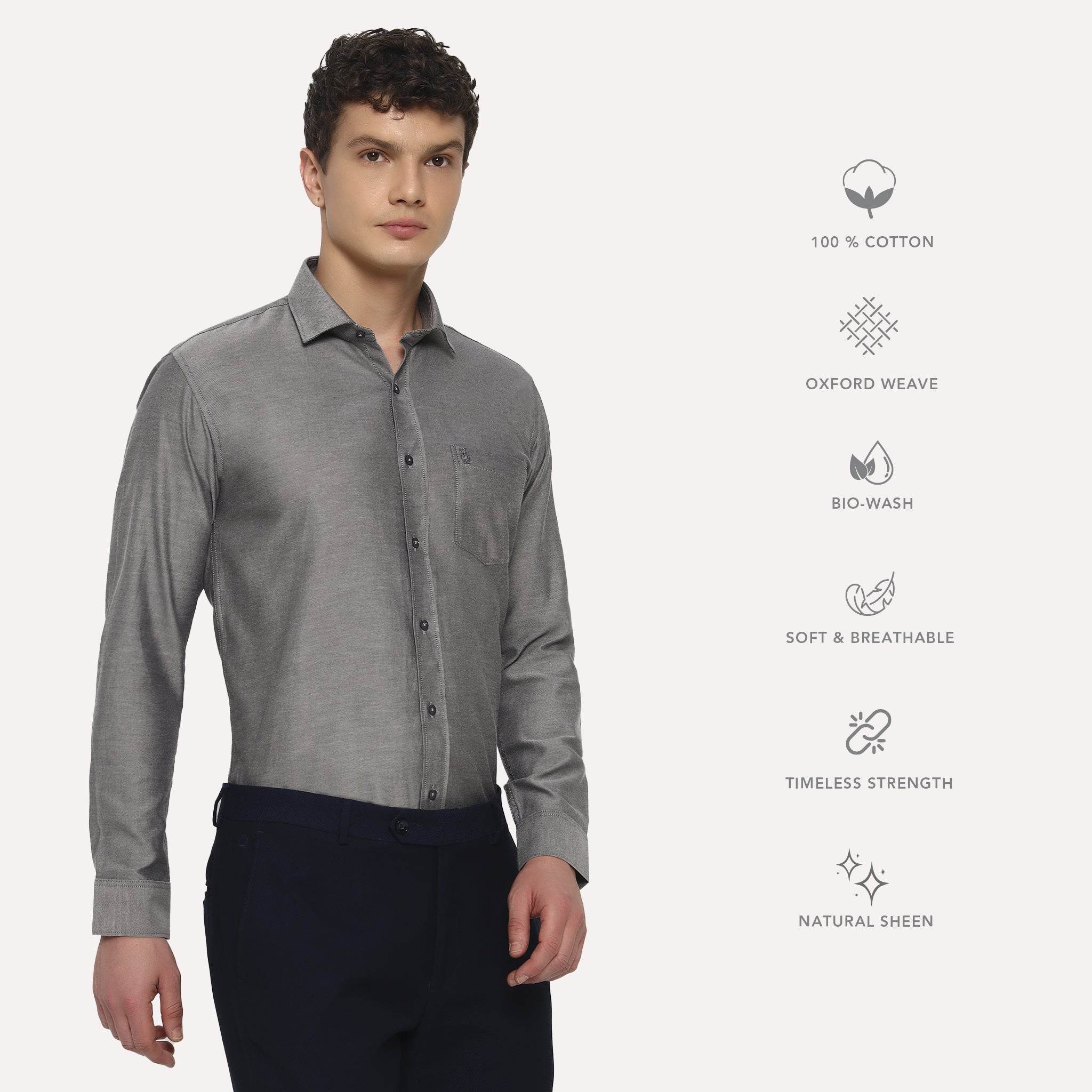 Silver Grey Oxford Cotton Shirt