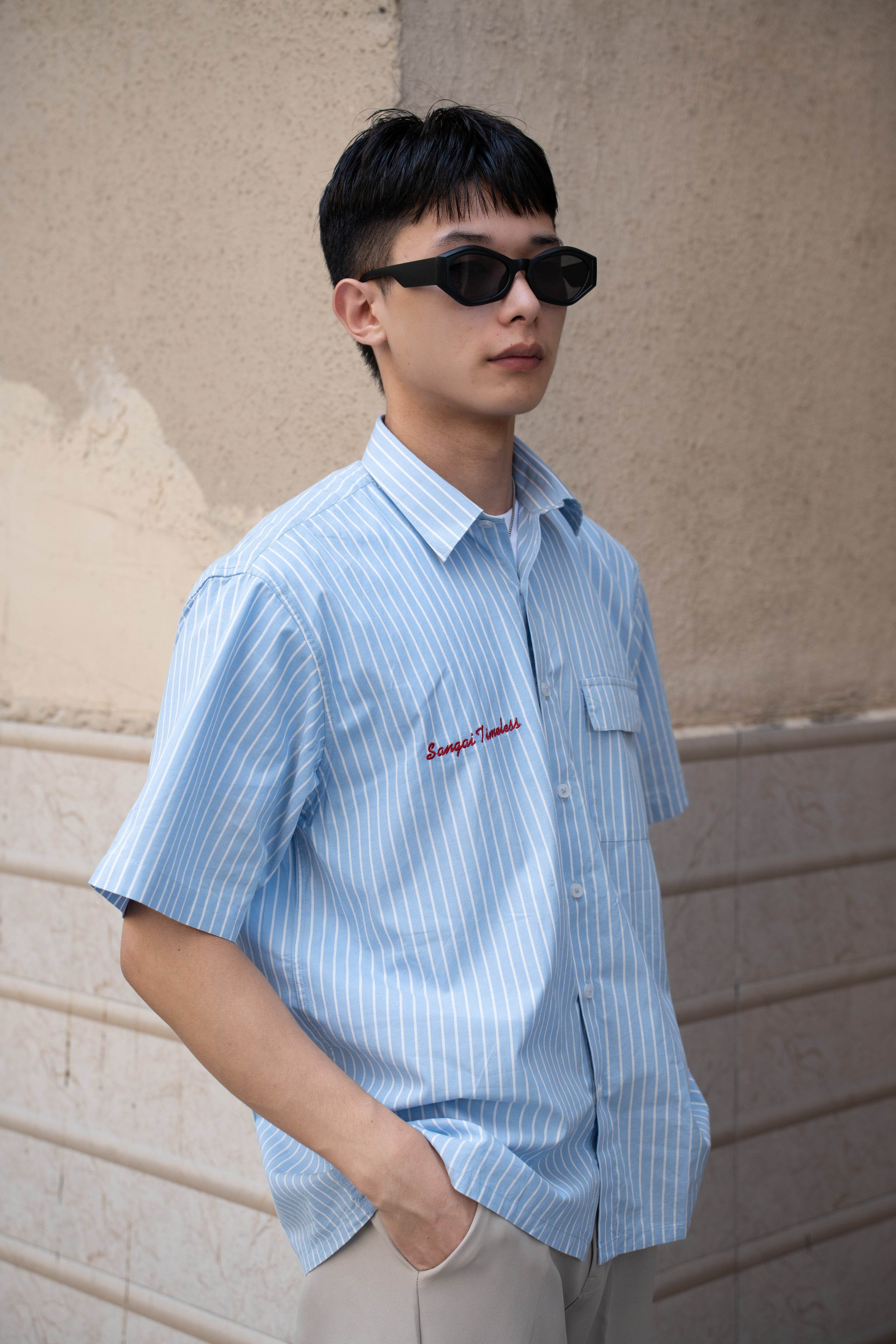 Oversized Striped Half Sleeves Shirt (Embroidered)